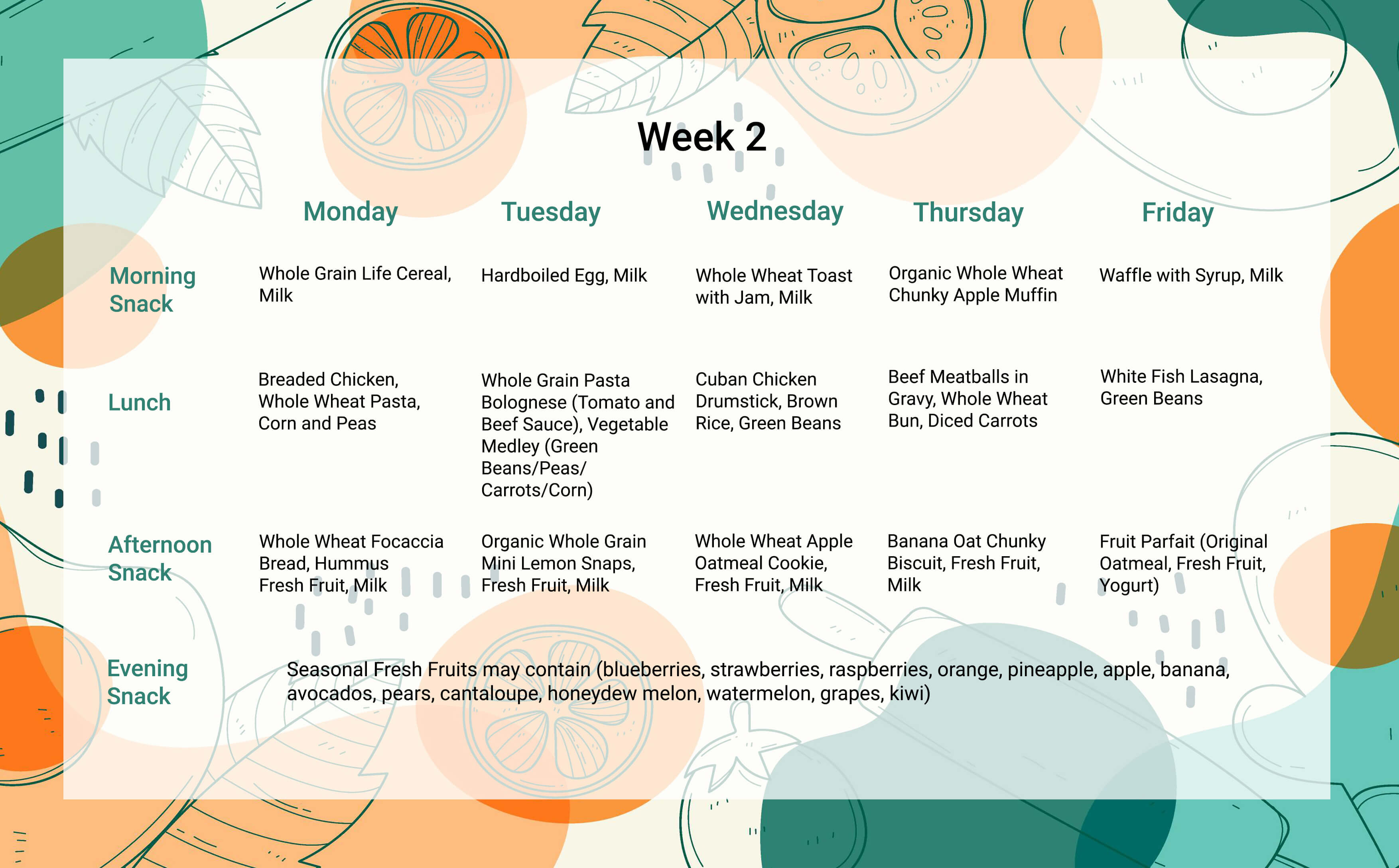 iKids Montessori Academy Menu Week 2