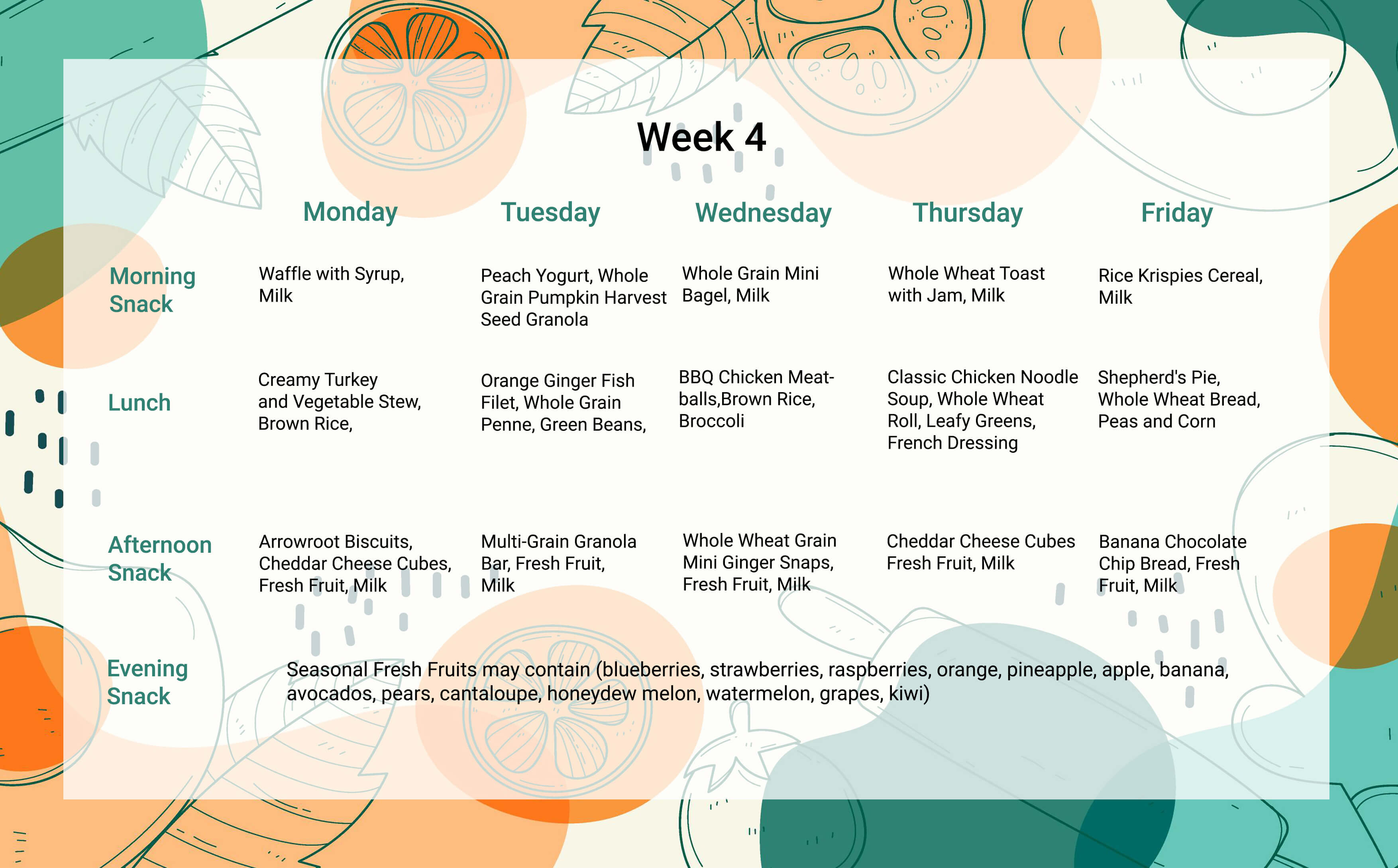 iKids Montessori Academy Menu Week 4